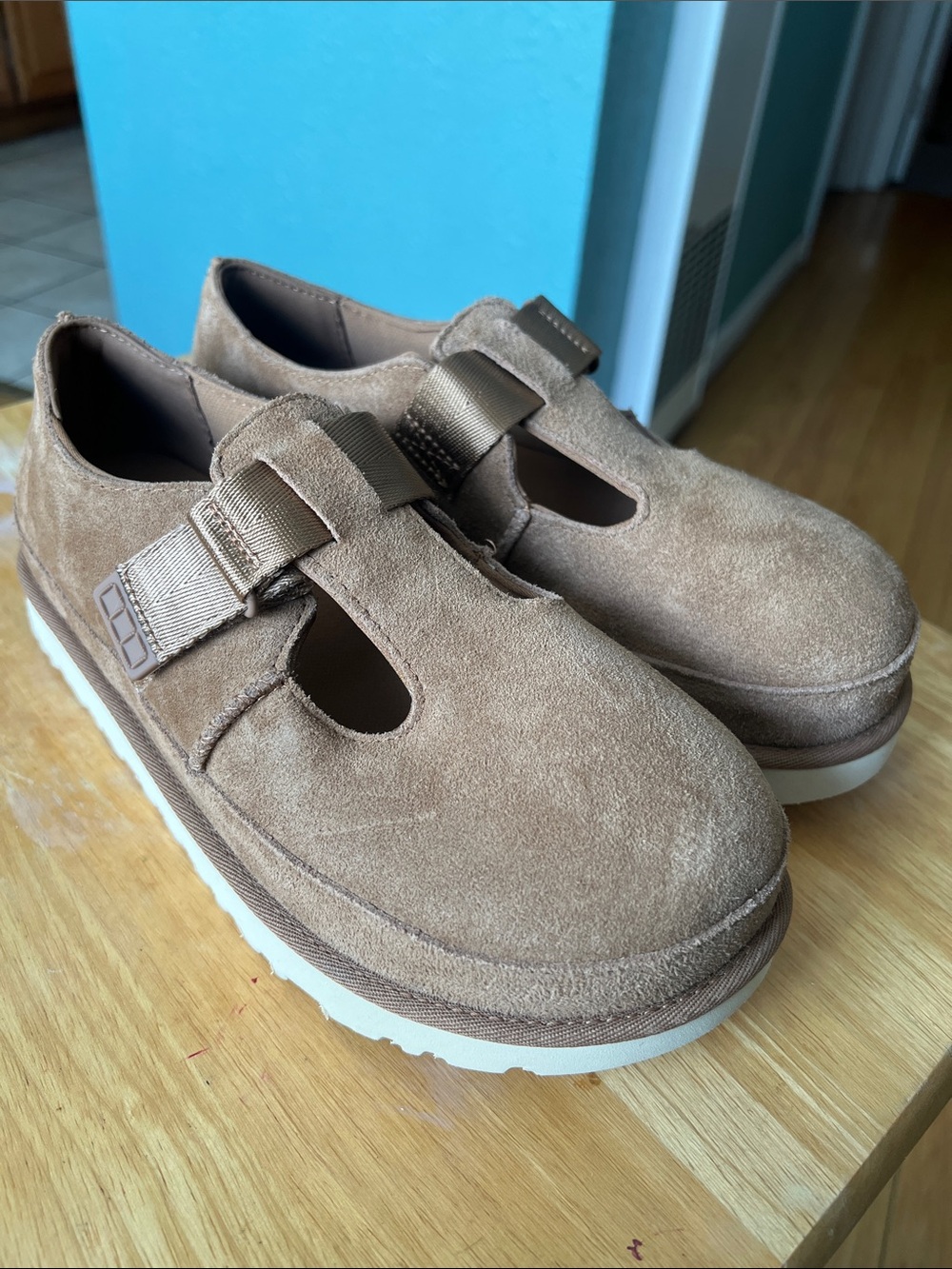 UGG Women's Tan Suede Platform Mary Jane with Strap